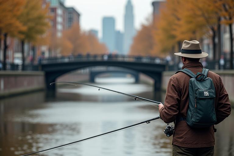Urban fishing in city canal